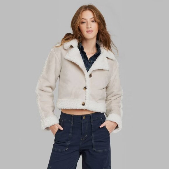 wild fable Jackets & Blazers - new Size XXL Wild Fable Women's IVORY Button-Up Winter Faux Shearling Jacket